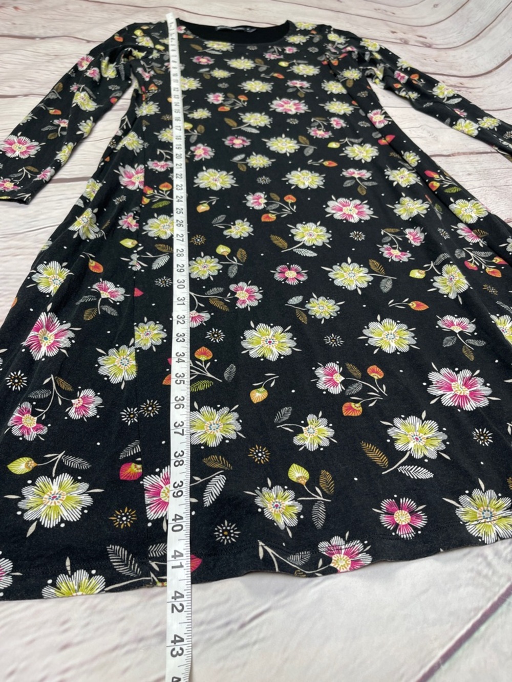 GUDRUN SJODEN black floral long sleeve boat neck lightweight flowy dress, size S - Picture 9 of 11
